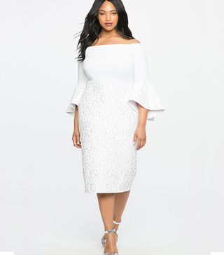 Eloquii + Lace Ruffle Sleeve Off the Shoulder Dress