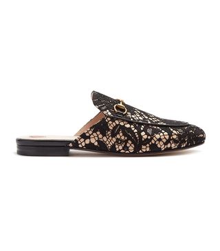 Gucci + Princetown Floral-Lace Backless Loafers