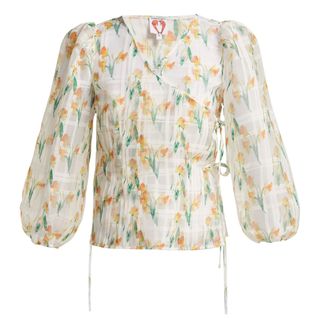 Shrimps + Daffodil-Print Organza Wrap Top