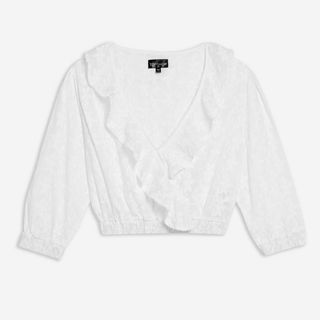 Topshop + Embroidered Ruffle Wrap Blouse