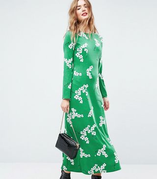 ASOS Maxi + Tea Dress With Open Back in Green Floral