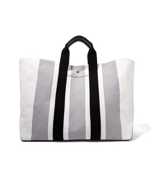 Calvin Klein + Leather-Trimmed Striped Canvas Tote
