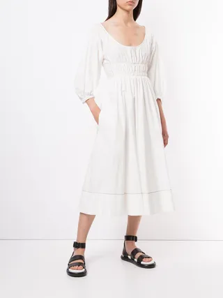 Proenza Schouler + White Label Smocked Waist Poplin Dress