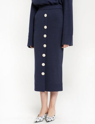 Pixie Market + Navy Button Wool Pencil Skirt