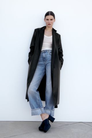 Zara + Long Faux Leather Coat