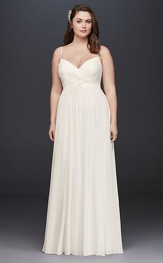 David's Bridal + Ruched Bodice Chiffon Dress