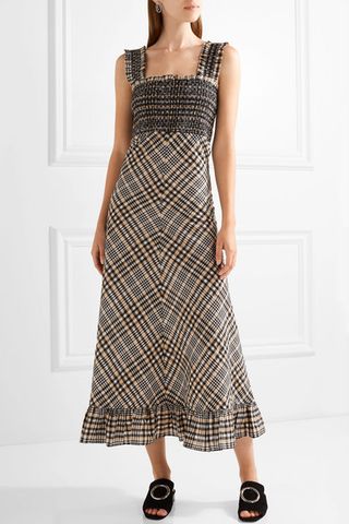 Ganni + Charron Checked Cotton-Blend Seersucker Maxi Dress