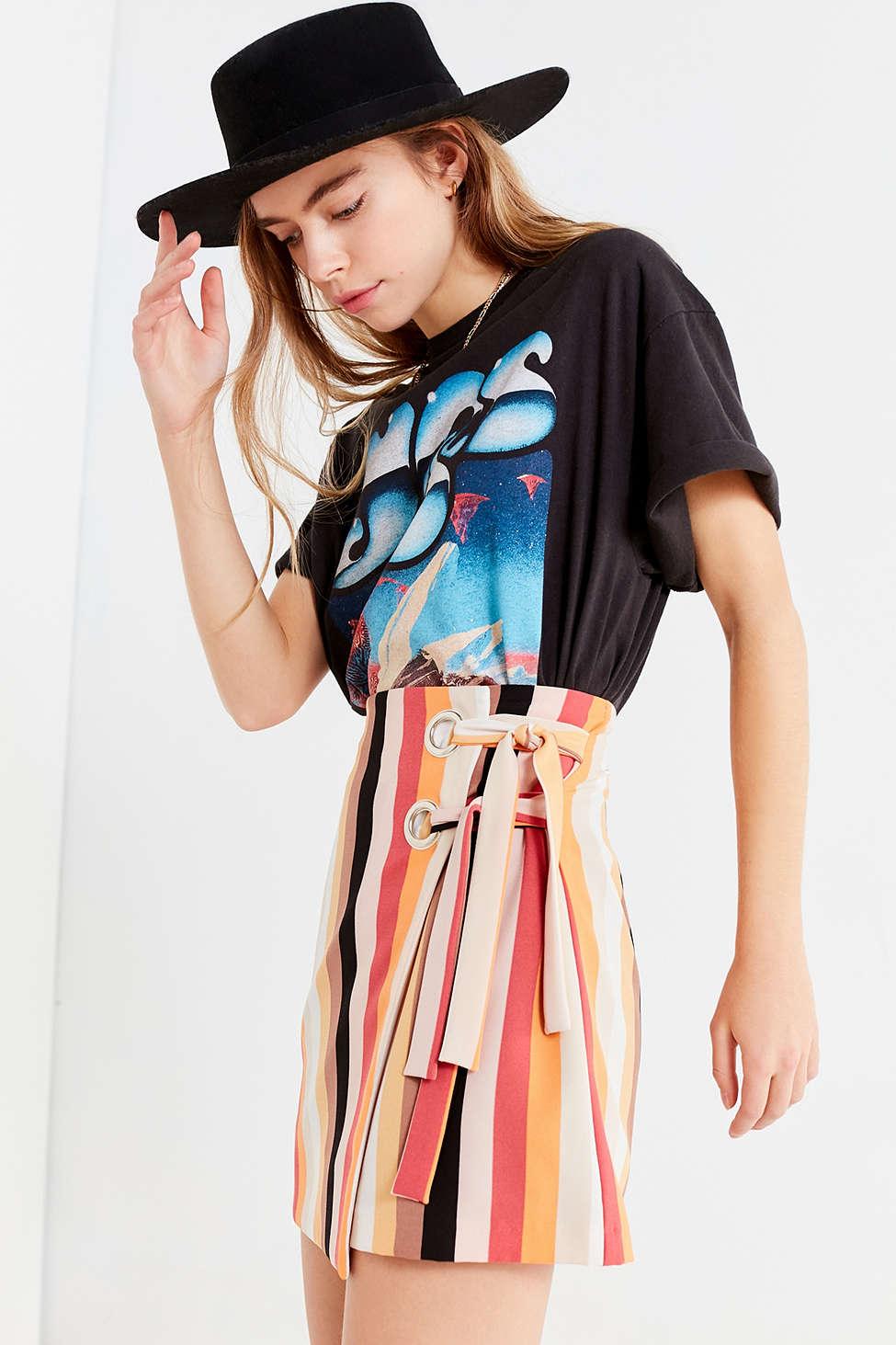 Urban Outfitters + Grommet-Tie Striped Wrap Mini Skirt