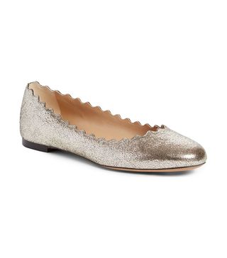 Chloé + Lauren Scalloped Ballet Flats in Grey Glitter