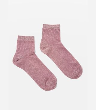 Topshop + Crop Ribbed Glitter Ankle Socks