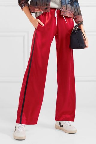 Amiri + Leather-Trimmed Washed-Silk Track Pants