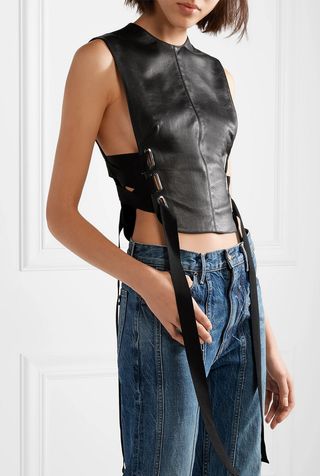 Tre + Cropped Lace-up Leather Top