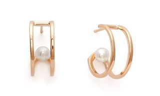 Anna Sheffield + Attelage Hoops in Yellow Gold & Pearl