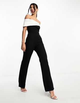 ASOS + Vesper Bandeau Contrast Jumpsuit in Monochrome