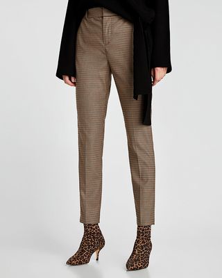 Zara + High Waist Check Trousers