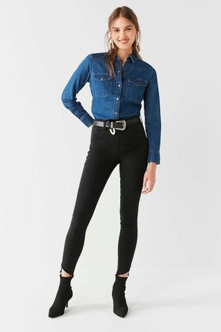 BDG + Twig High-Rise Skinny Jeans Frayed Ankle