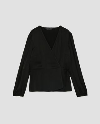 Zara + Long Sleeve Crossed Front Blouse