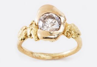 Blair Lauren Brown + Round White Diamond Ring with Gold Nuggets