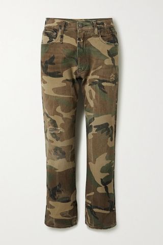R13 + Distressed Camouflage-Print Mid-Rise Straight-Leg Jeans