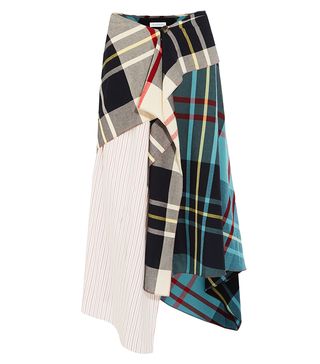 J.W.Anderson + Asymmetric Patchwork Silk-Crepe and Tartan Midi Skirt