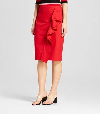 Who What Wear + Ruffle Pencil Midi Skirt
