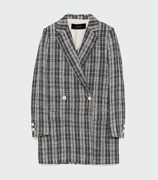 Zara + Checked Textured Weave Coat