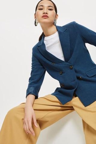 Topshop + Double Breasted Linen Blazer