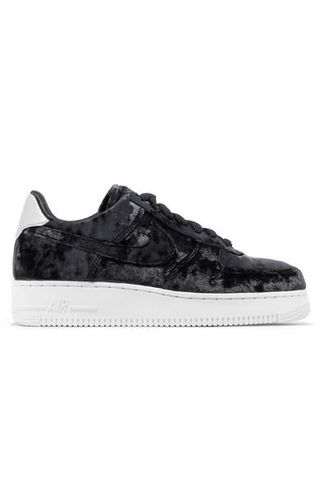 Nike + Air Force 1 Metallic Faux Leather-Trimmed Crushed-Velvet Sneakers