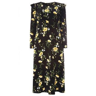 Dorothy Perkins + Black and Yellow Floral Print Midi Dress