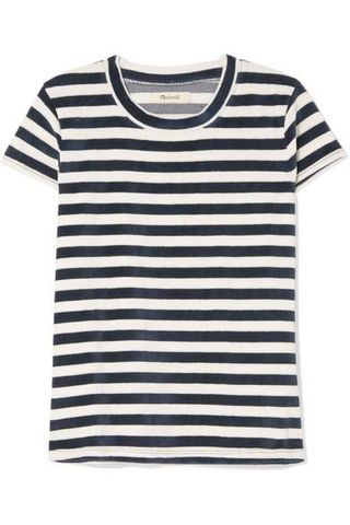 Madewell + Basil Striped Cotton-Blend Velour T-Shirt