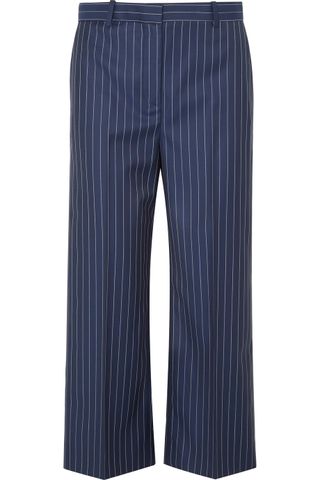 Versace + Cropped Striped Wool-Twill Wide-Leg Pants