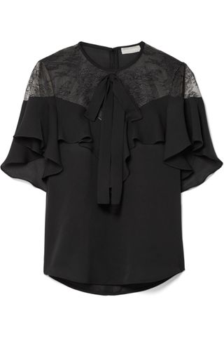 Elie Saab + Lace and Ruffled Silk-Blend Crepe Blouse