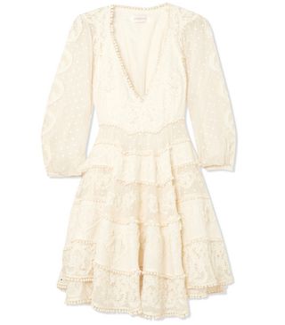 Zimmermann + Lace-Paneled Embroidered Cotton and Silk-Blend Voile Mini Dress