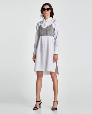 Zara + Poplin Dress With Contrasting Checked Top