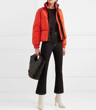 Ganni + Wool Felt-Trimmed Quilted Shell Down Jacket