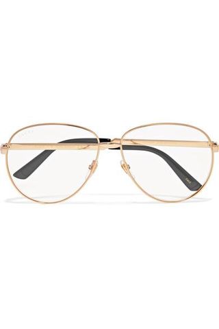 Gucci + Aviator-Style Gold-Tone Optical Glasses