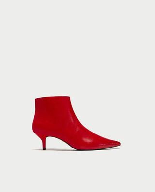 Zara + Red Mid-Heel Ankle Boots