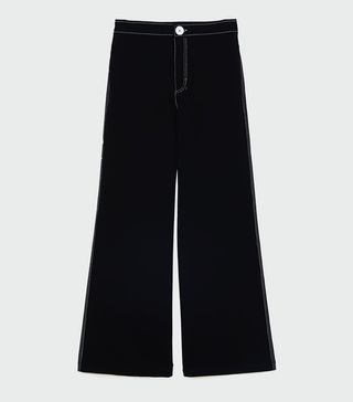 Zara + Trousers With Contrasting Top Stiching