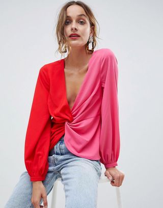 ASOS Design + Twist Front Color Block Top