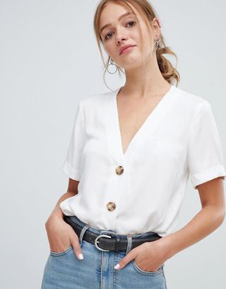 ASOS Design + Boxy Top With Contrast Buttons