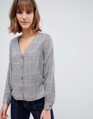 New Look + Check Blouse in Gray Pattern