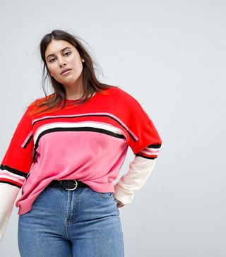 ASOS Curve + Sweater with Crew Neck in Color Block Stripe