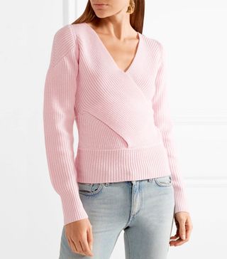 Tome + Wrap-Effect Cutout Ribbed Merino Wool Sweater