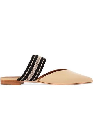 Malone Souliers + Roksanda Hannah Canvas-Trimmed Leather Slippers