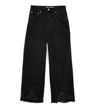 Topshop + Washed Black Ladder Hem Jeans