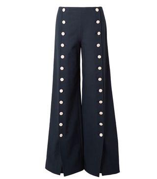 Tory Burch + Carrie Button-Embellished Crepe Wide-Leg Pants