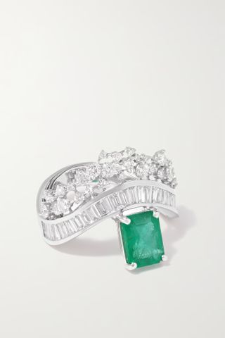 Ananya + Scatter 18-Karat White Gold, Emerald and Diamond Ring