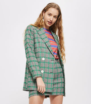 Topshop + Double Breasted Checked Jacket