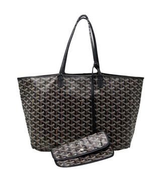 Goyard + Saint Louis Luxury Shopper Chevron Hand Made Black Leather Tote