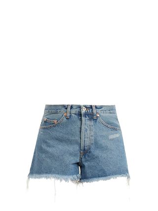 Off-White + Contrast-Panel High-Rise Denim Shorts